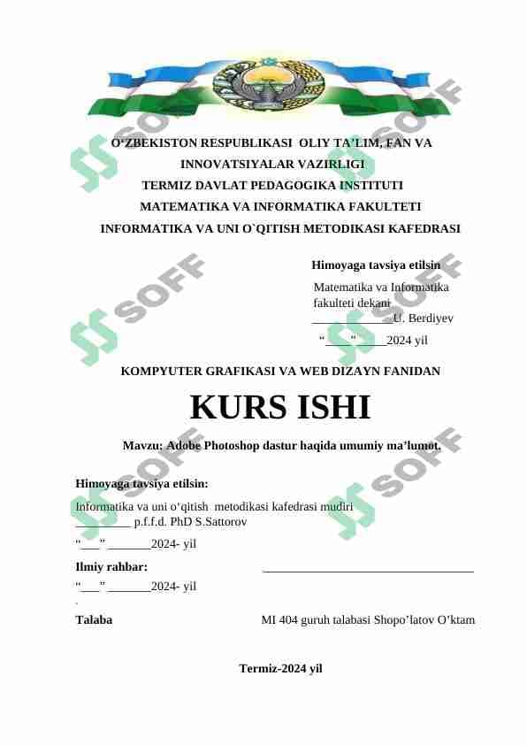 Adobe Photoshop dastur haqida umumiy maʼlumot