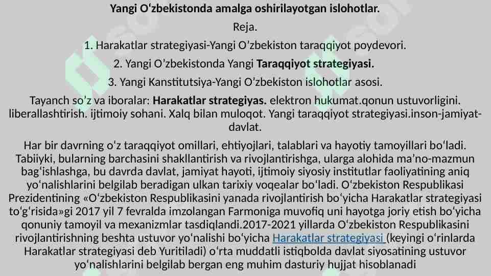 Yangi O‘zbekistonda amalga oshirilayotgan islohotlar va ularning jamiyatimizdagi ahamiyati