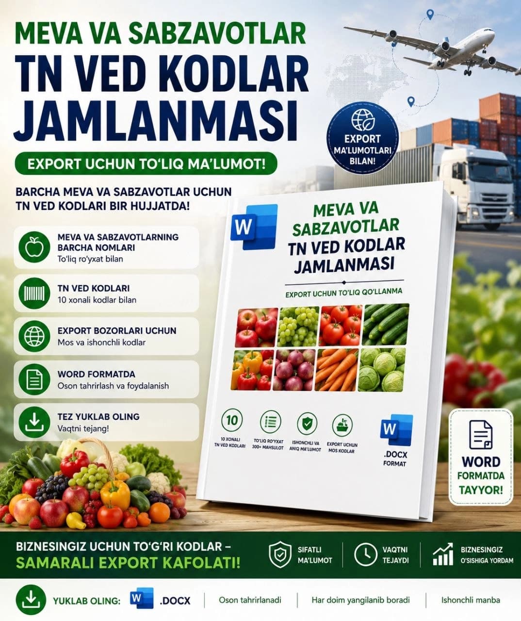 TNVED kodlar Meva - Sabzavotlar va Batanicheski nazvanyalari
