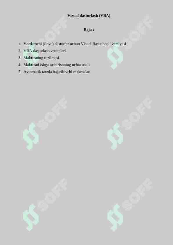Vizual dasturlash (VBA)
