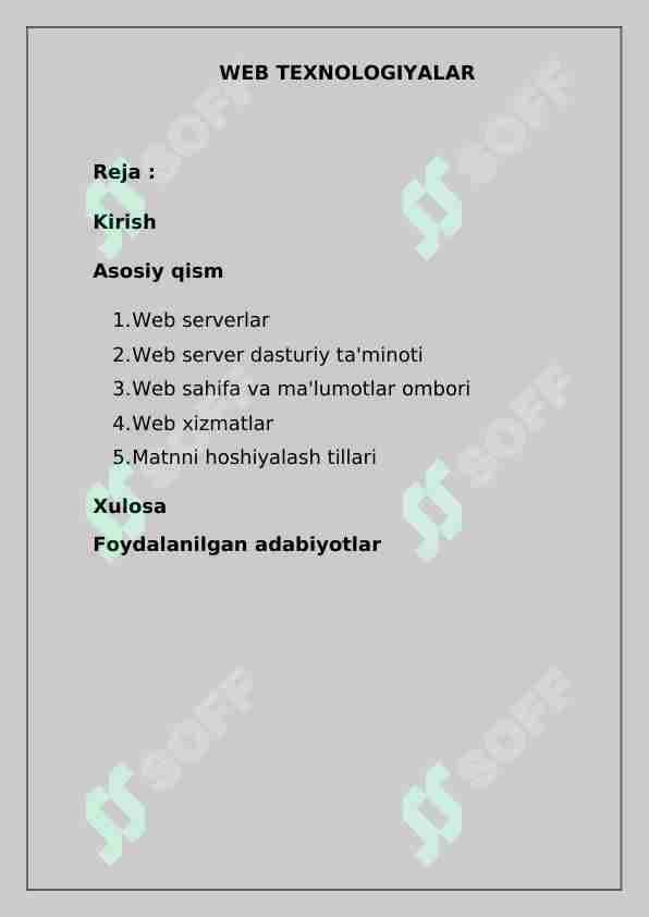 WEB TEXNOLOGIYALAR
