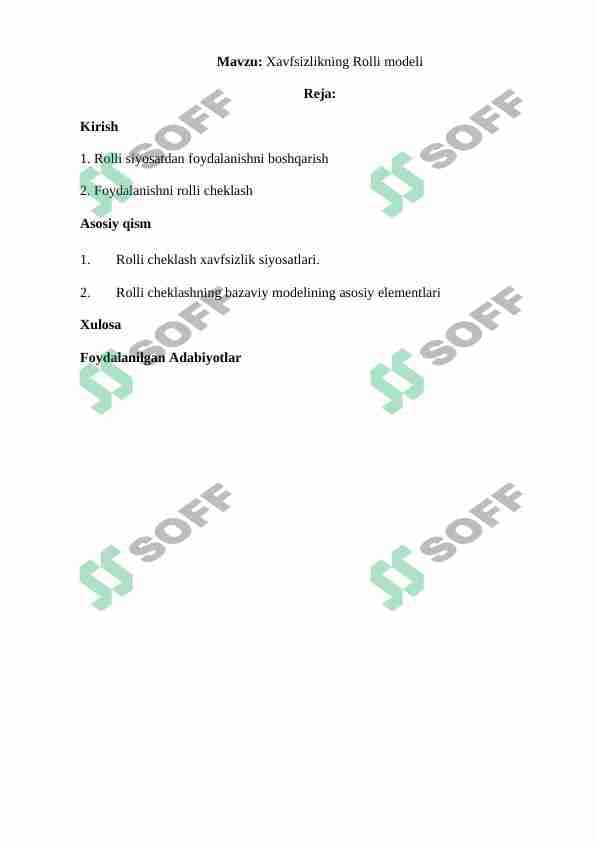 Xavfsizlikning Rolli modeli