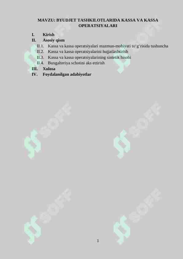 BYUDJET TASHKILOTLARIDA KASSA VA KASSA OPERATSIYALARI
