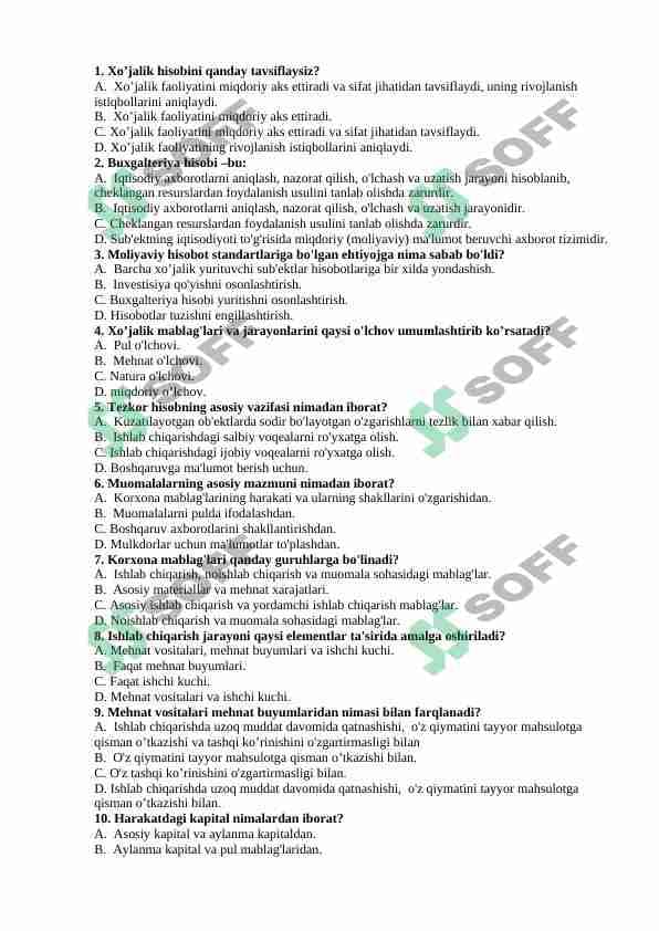 Buxgalteriya fanidan testlar