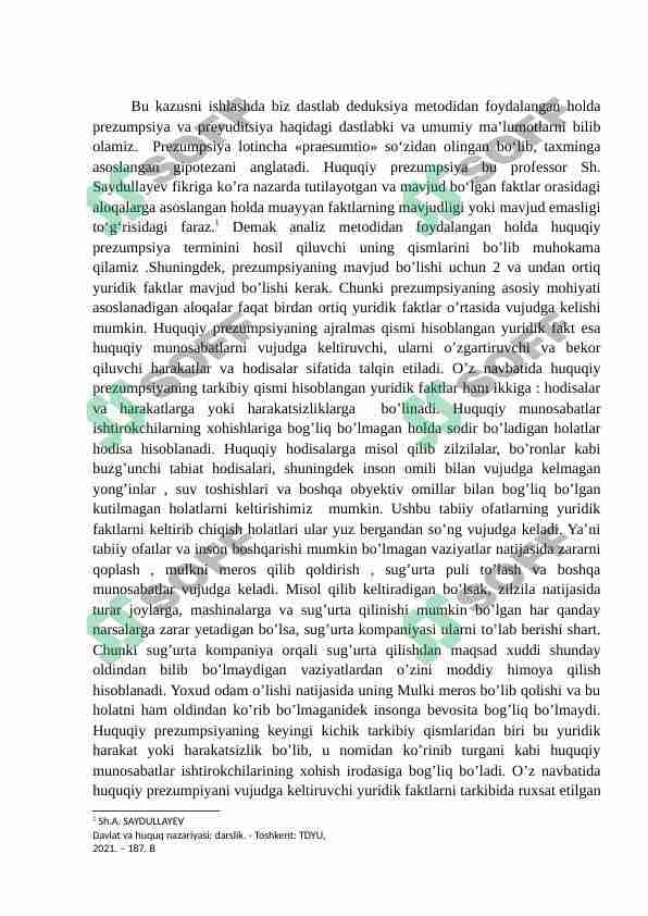 Prezumpsiya, preyuditsiya haqida mustaqil ish
