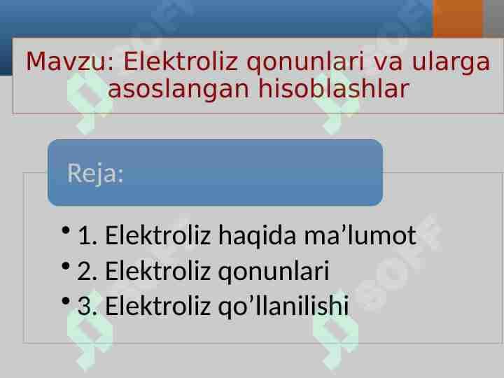 Elektroliz qonunlari va ularga asoslangan hisoblashlar