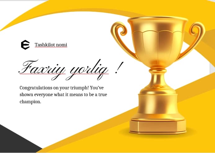 Faxriy yorliq shablon tayyori andoza
