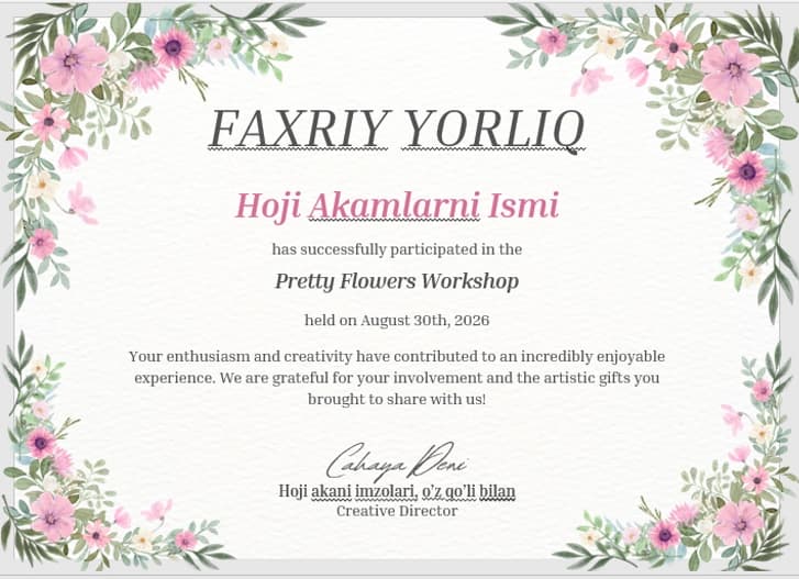 Faxriy yorliq shablon tayyori