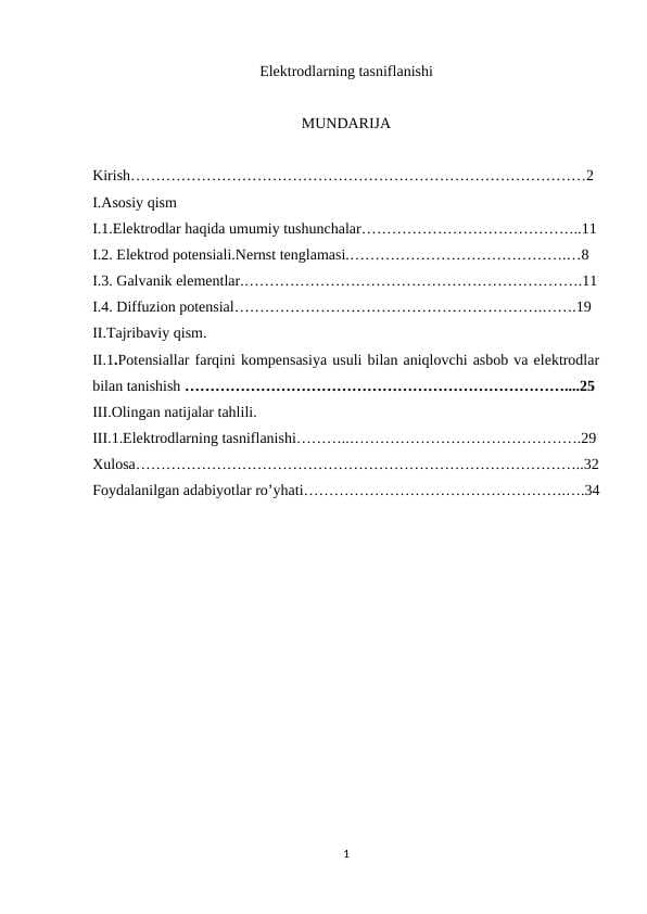 Elektrodlarning tasniflanishi kurs ishi