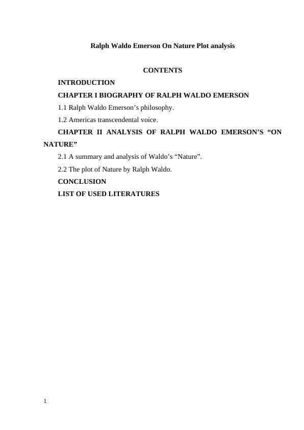 Ralph Waldo Emerson On Nature Plot analysis