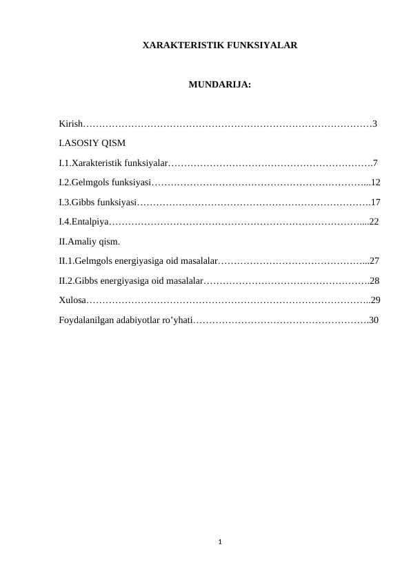 xarakteristik funksiyalar kurs ishi