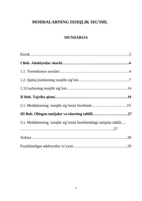 MODDALARNING ISSIQLIK SIG’IMI kurs ishi