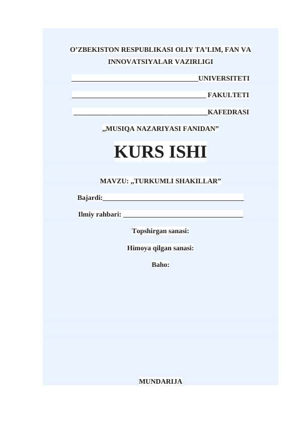 Turkumli shakllar kurs ishi