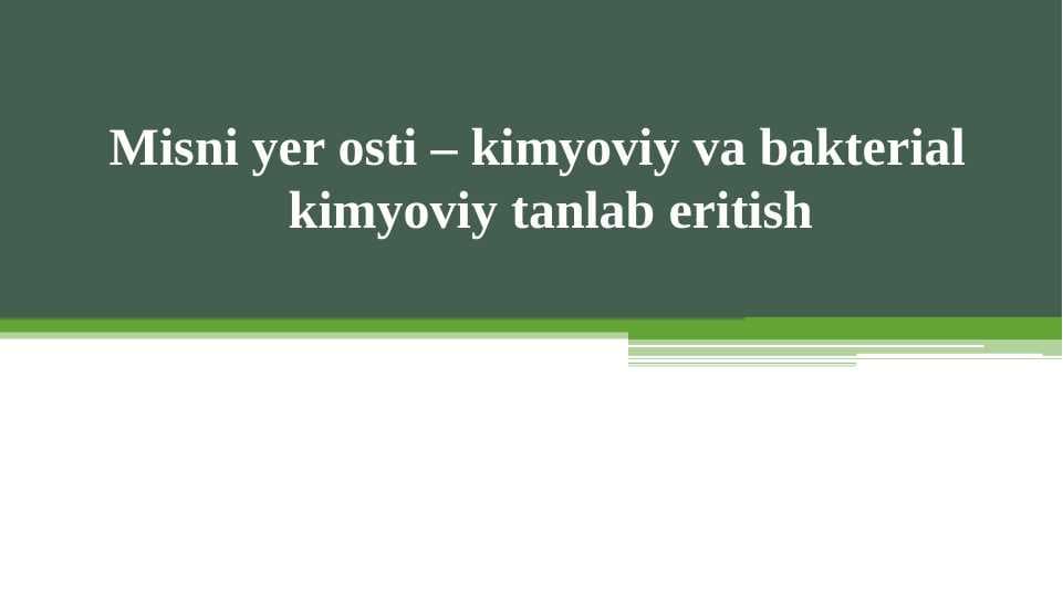 Misni yer osti – kimyoviy va bakterial  kimyoviy tanlab eritish