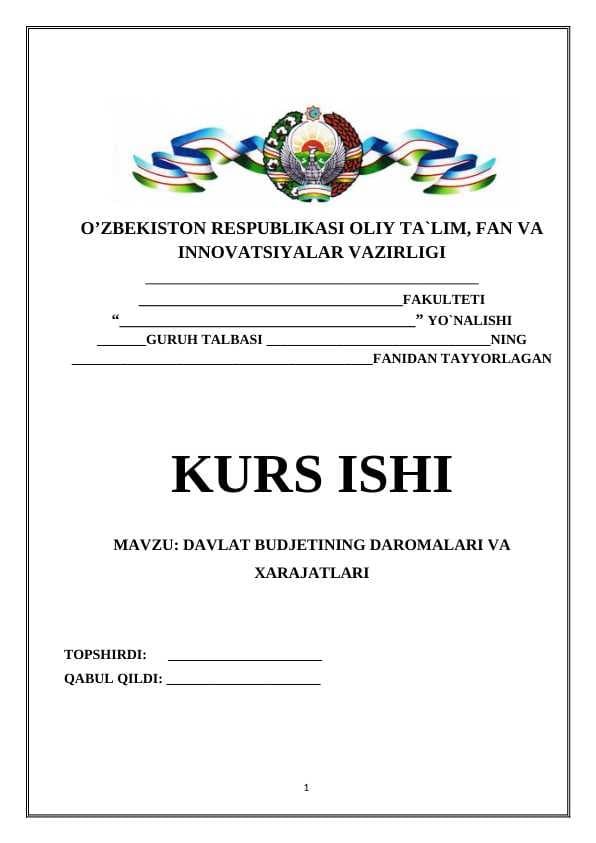 DAVLAT BUDJETINING DAROMALARI VA XARAJATLARI