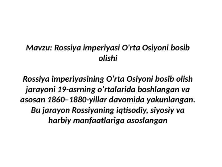 Rossiya imperiyasi O'rta Osiyoni bosib olishi