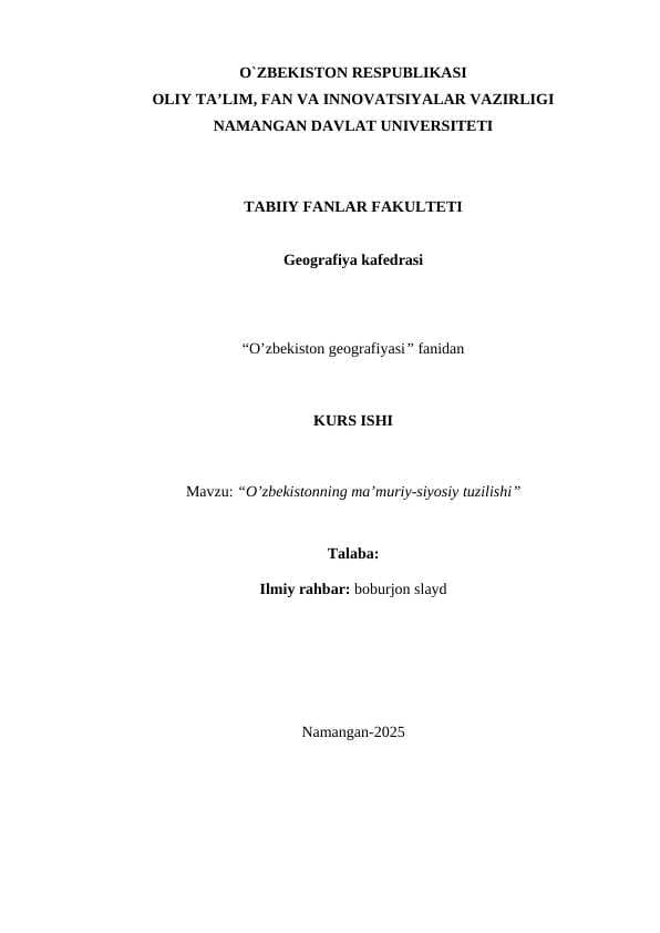 O’zbekistonning ma’muriy-siyosiy tuzilishi