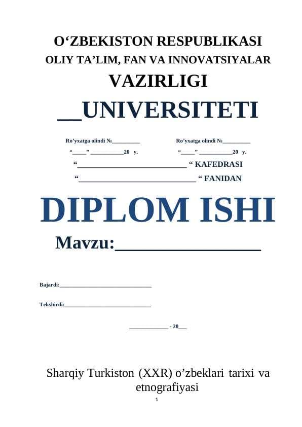 Sharqiy Turkiston (XXR) o’zbeklari tarixi va etnografiyasi