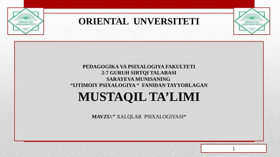 XALQLAR  PSIXALOGIYASI