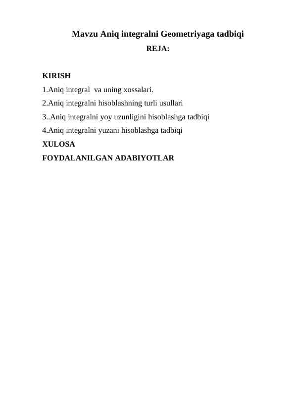 Aniq integralni Geometriyaga tadbiqi