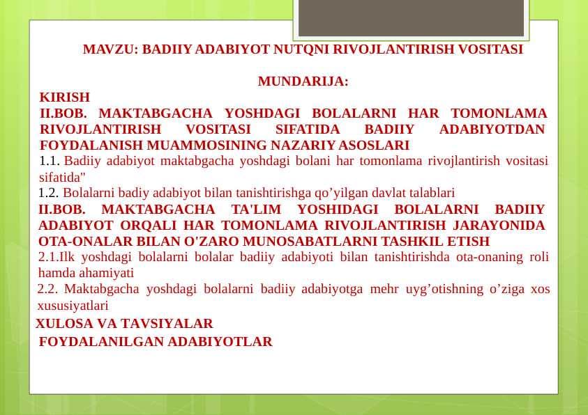 BADIIY ADABIYOT NUTQNI RIVOJLANTIRISH VOSITASI