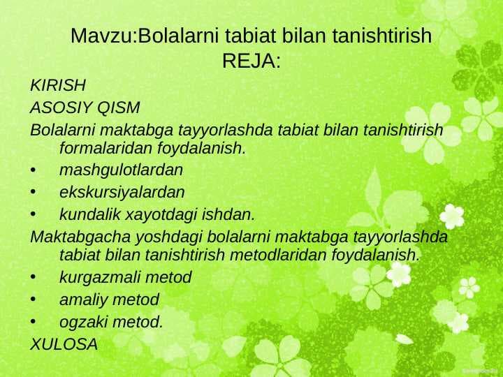 Bolalarni tabiat bilan tanishtirish