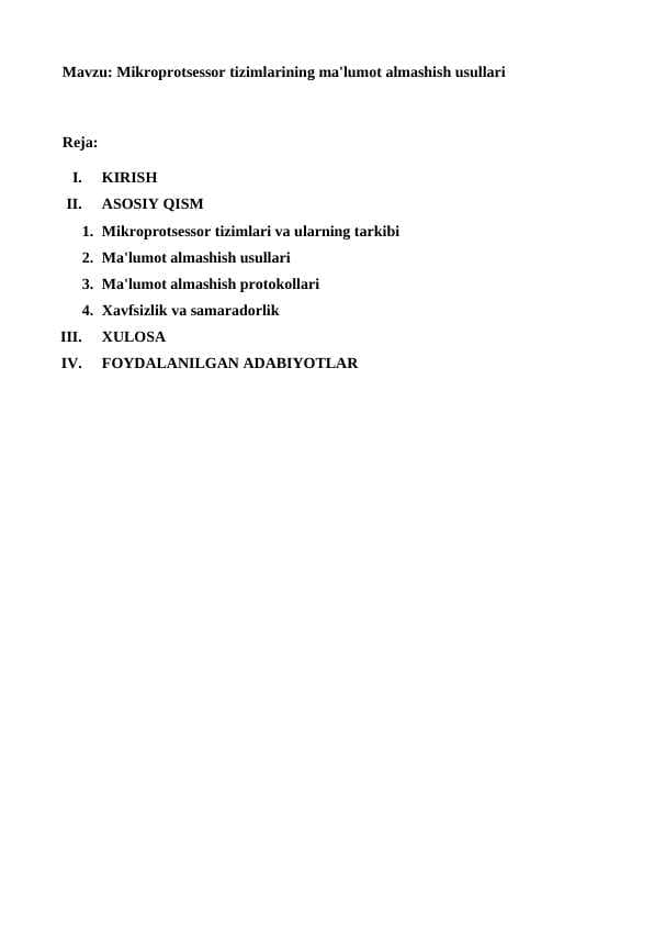 Mikroprotsessor tizimlarining ma'lumot almashish usullari