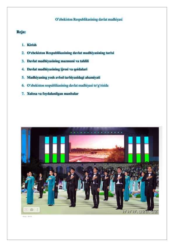 O’zbekiston Respublikasining davlat madhiyasi 25
