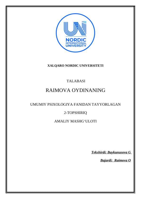 O‘QUVCHIGA PSIXOLOGIK TAVSIFNOMA
