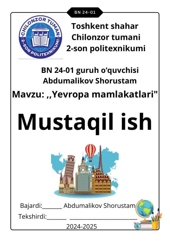 Geografiya fanidan Mustaqil ish