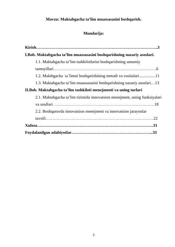 Maktabgacha ta’lim muassasasini boshqarish