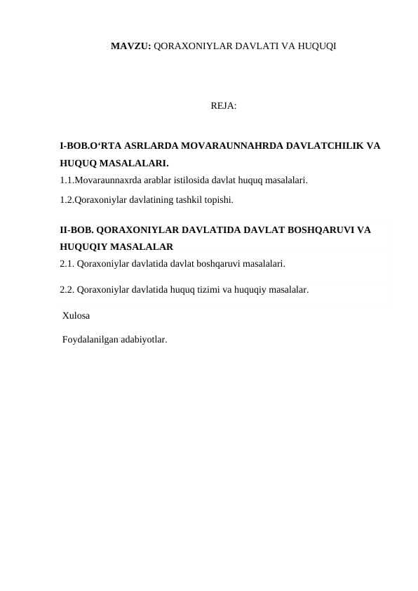 QORAXONIYLAR  DAVLATI VA HUQUQI