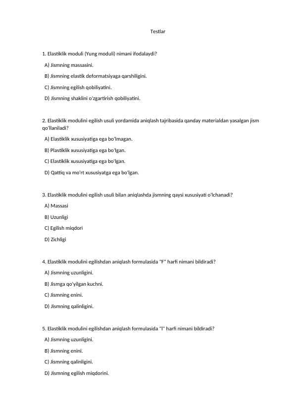 Elastik mavzusida test