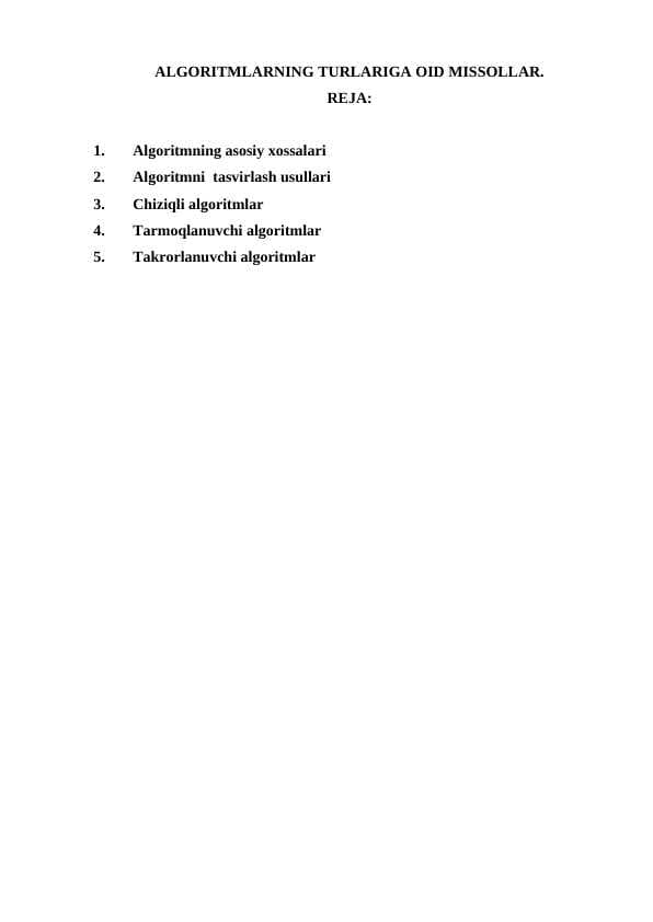 ALGORITMLАRNING TURLARIGA OID MISSOLLAR
