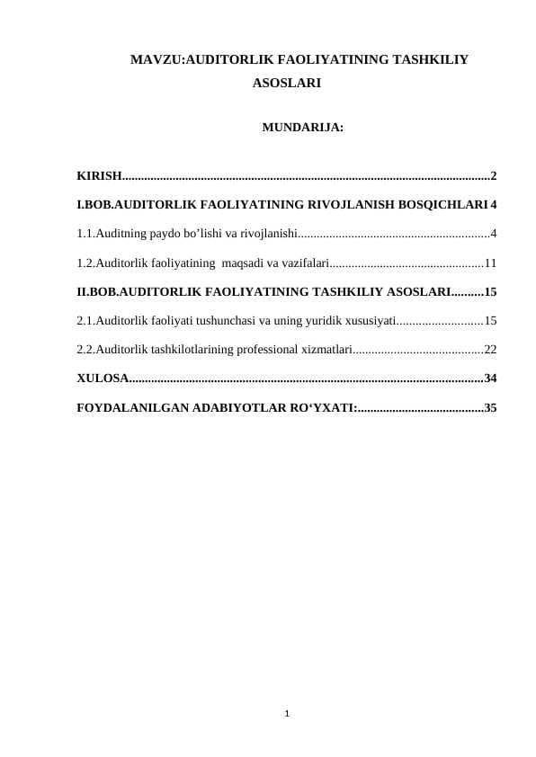 Auditorlik faoliyatining tashkiliy asoslari