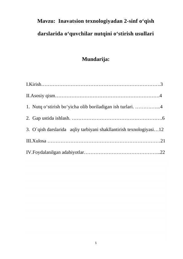 Inavatsion texnologiyadan 2-sinf o‘qish darslarida o‘quvchilar nutqini o‘stirish usullari