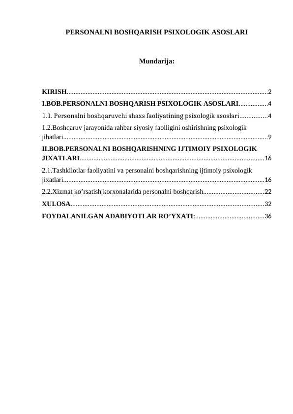 PERSONALNI BOSHQARISH PSIXOLOGIK ASOSLARI