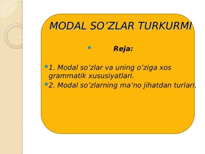 MODAL SO’ZLAR TURKURMI