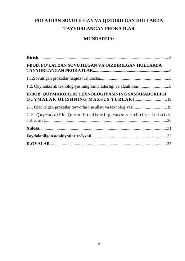 POLATDAN SOVUTILGAN VA QIZDIRILGAN HOLLARDA TAYYORLANGAN PROKATLAR
