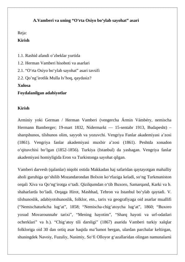 A... .Vamberi va uning “O‘rta Osiyo bo‘ylab sayohat” asari 24
