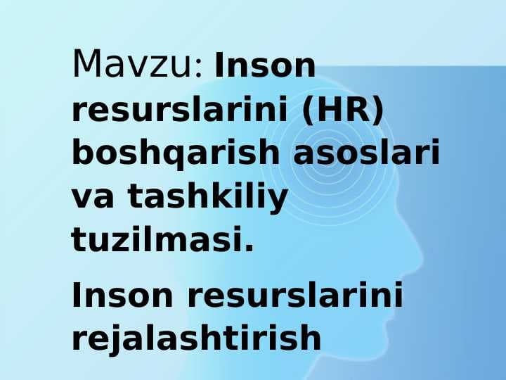 Inson resurslarini (HR) boshqarish asoslari va tashkiliy tuzilmasi.  Inson resurslarini rejalashtirish