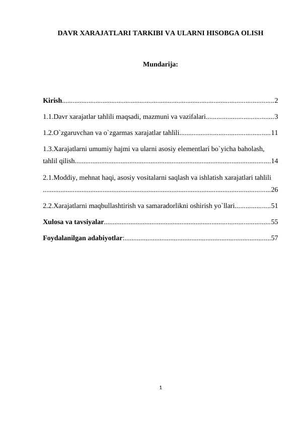 Davr xarajatlari tarkibi va ularni hisobga olish