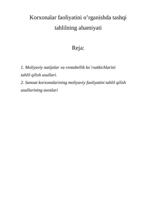 Korxonalar faoliyatini o’rganishda tashqi tahlilning ahamiyati