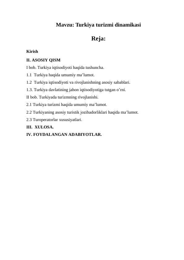 Turkiya turizmi dinamikasi