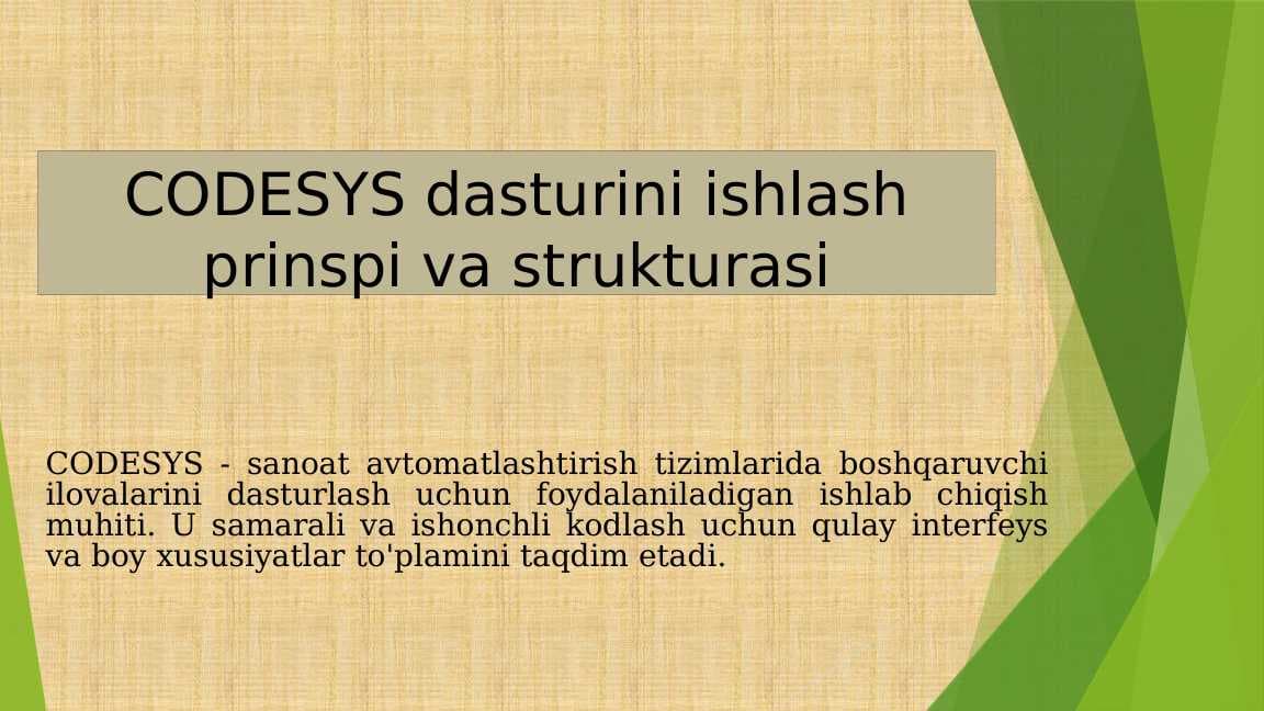 CODESYS dasturini ishlash prinspi va strukturasi