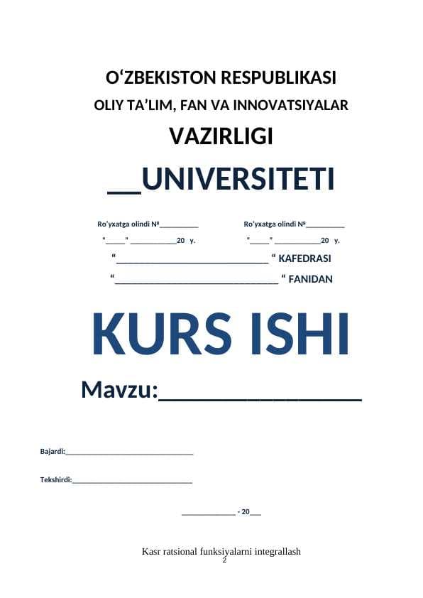 Kasr ratsional funksiyalarni integrallash