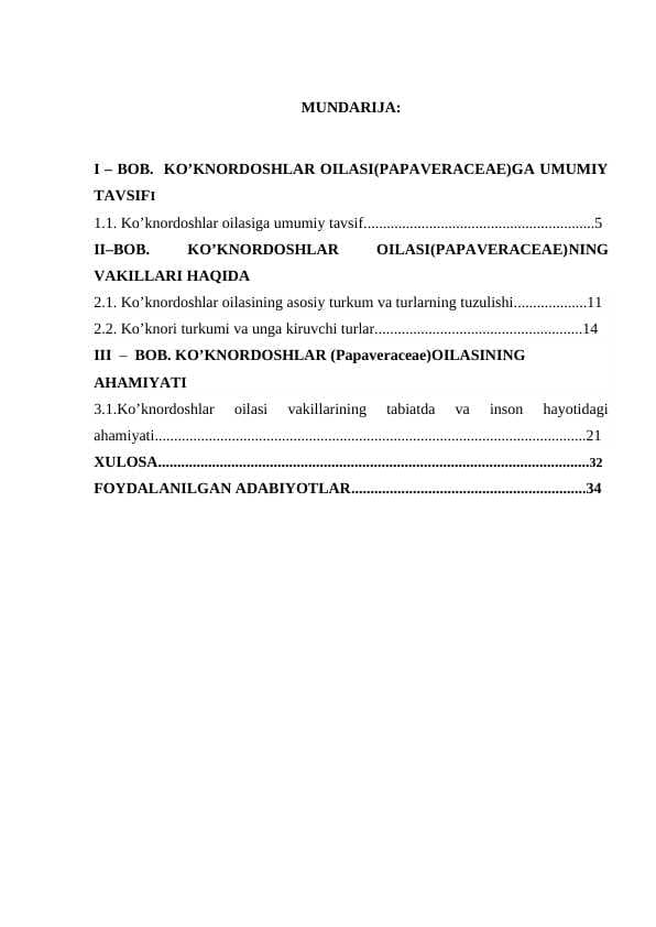 KO’KNORDOSHLAR OILASI(PAPAVERACEAE)GA UMUMIY TAVSIFI (2).doc