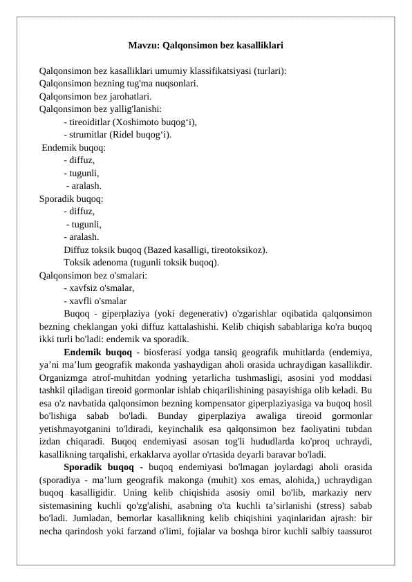 Qalqonsimon bez kasalliklari