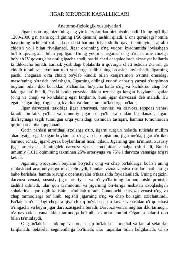 JIGAR XIRURGIK KASALLIKLARI