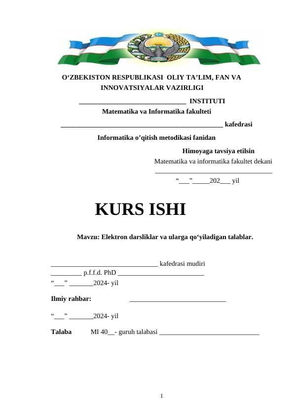 Elektron darsliklar va ularga qo‘yiladigan talablar.